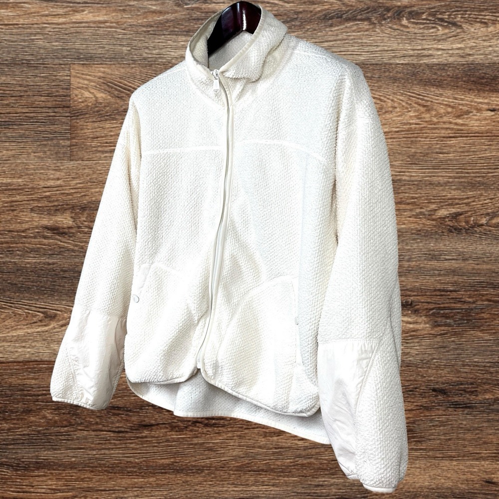 Free People Movement Hit the Slopes Fleece Jacket Size S Ivory Relaxed Crop - Picture 3 of 7